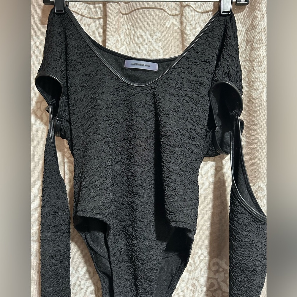 MANIERE DE VOIR UK 8 US Small Black Long Sleeve Body Suit